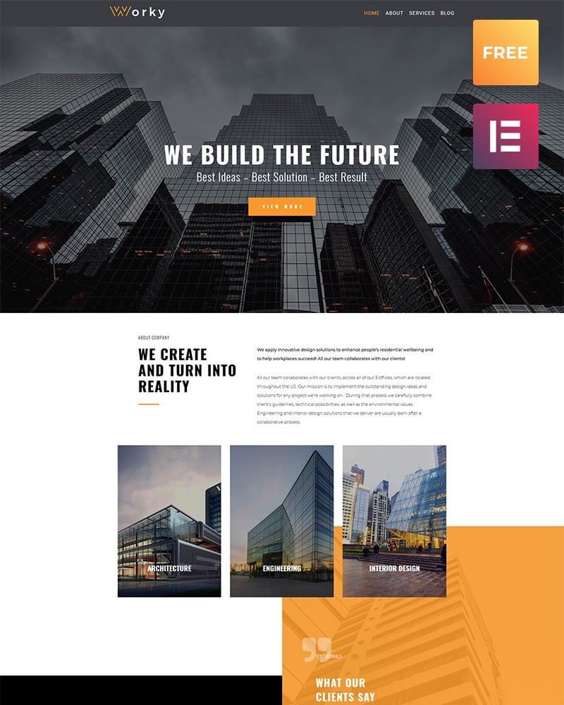 Worky lite - Tema WordPress Elementor moderno e architettonico - Ecom Necks